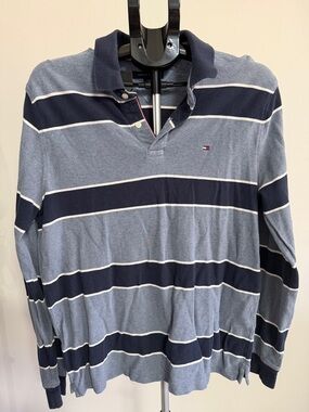 Tommy Hilfiger Men’s Navy & Light Blue Striped Long-Sleeve Polo